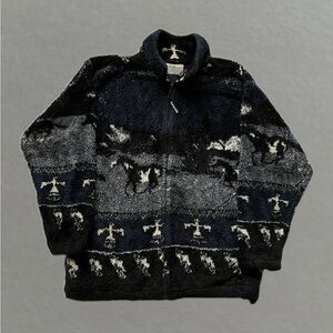 Vintage 90’s Black Mountain Outdoor Western Design Zip Up Fleece Jacket. Size S.
